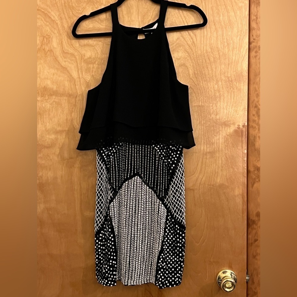 Parker Blk/Ivory Beaded Halter Dress M - Picture 2 of 7